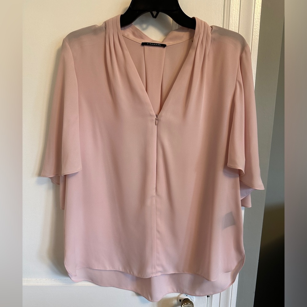 Tahari pink zip top blouse